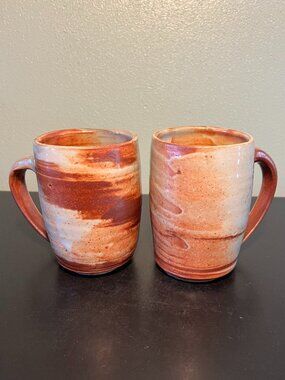 Set of 2 Spencer Bernhardt Signed Handcrafted Studio Art Pottery Salt-Glaze Mugs